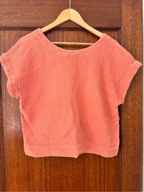 Madewell Short-Sleeve Boxy Gauze Top in Coral Pink